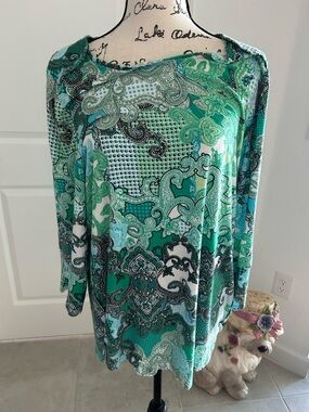 Chicos Green Paisley Print Long Sleeve Tunic